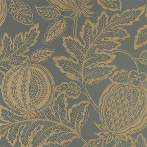 Bastille charcoal black and gold damask fruit walllpaper