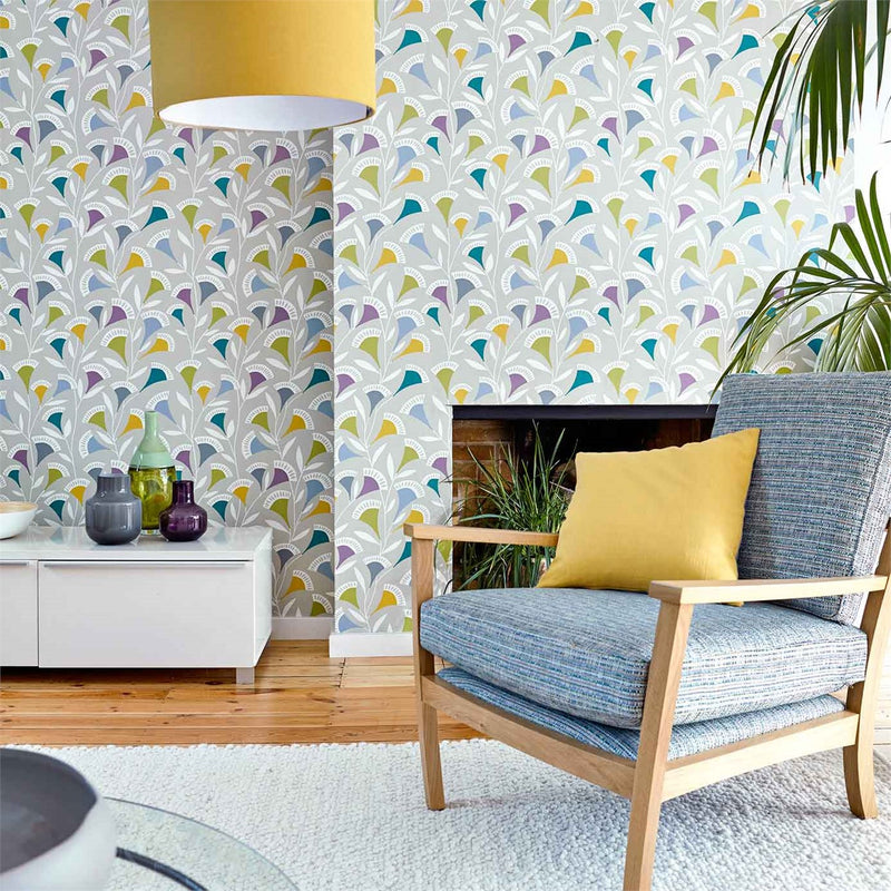 Noukku Abstract Floral Trail Wallpaper with White Background by Scion