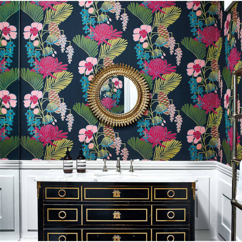 Salon Colorful Flower & Leaves Wallpaper