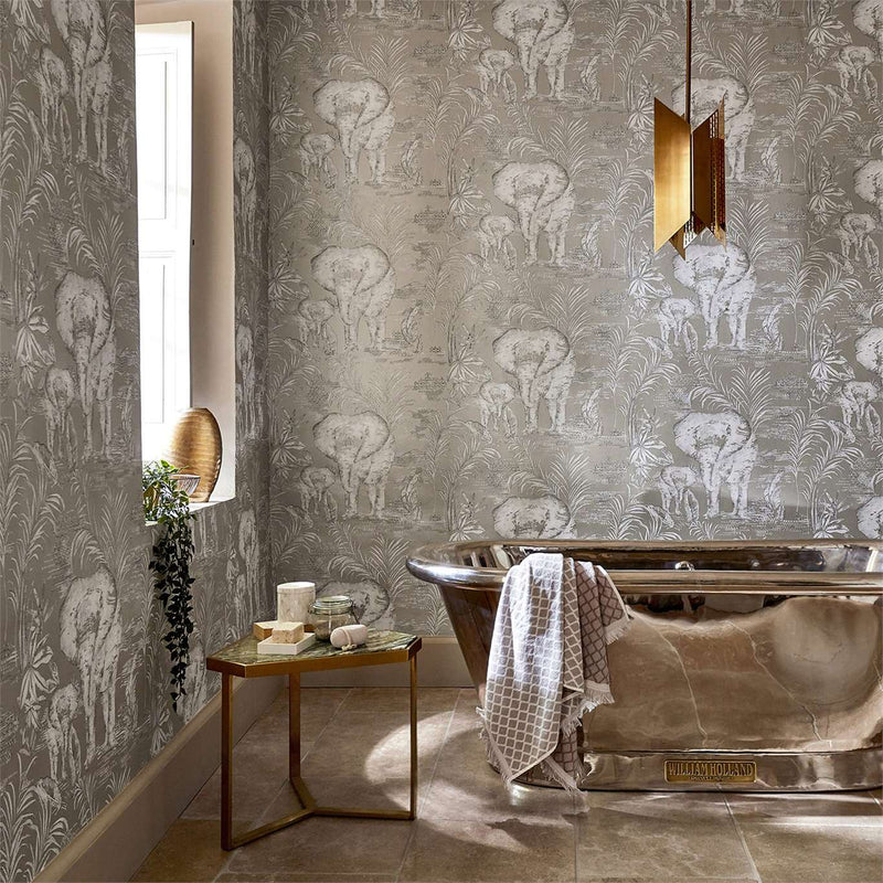 Kinabalu Toile Wallpaper with Elephants & Exotic Foliage by Harlequin