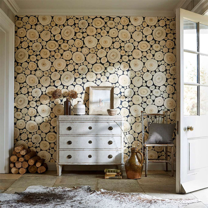 Alnwick Logs - Wood Wallpaper by Sanderson