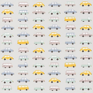 Bleu Jaune Allover vintage Cars Wallpaper for Kids room with Vintage School Cars & trucks 
