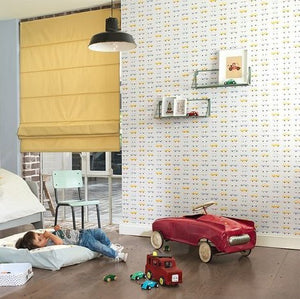 Allover vintage cars wallpaper for boys room - design features cars, vans and pick up trucks