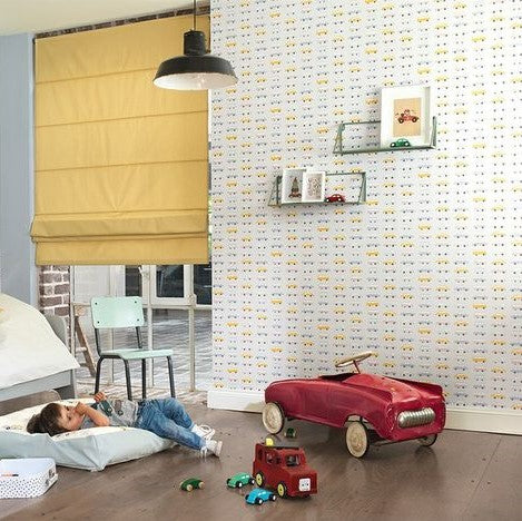 Allover vintage cars wallpaper for boys room - design features cars, vans and pick up trucks