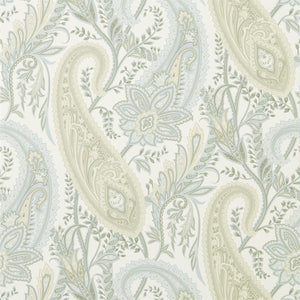 Duck Egg Opal Floral Cashmere Paisley Wallpaper Neutral Wallpaper