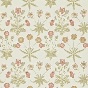 Coral Manilla red Daisy Vintage Floral Wallpaper from Morris First Wallpaper Collection