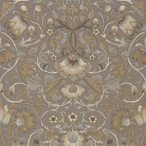 Taupe Gold Vintage Trees & Leaves Wallpaper hand-printed 1884 Design