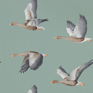Blue Clay With White Geese Flying Wallpaper for Living Rooms