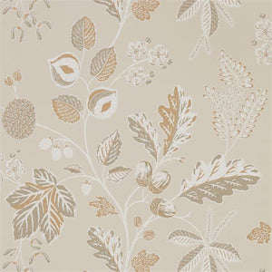 Linen Warwick Foliage Trail with Damask Wallpaper for living rooms