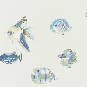 Indigo Pebble White Fish Wallpaper by Select Style 