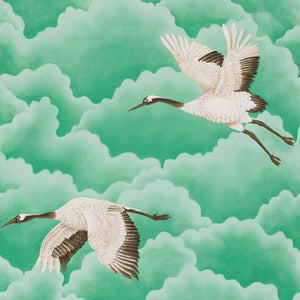 Emerald Cranes in Flight Wallpaper by Select Style for All Rooms