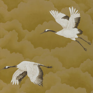 Antique Gold Wallpaper with White Cranes from Select  Style 