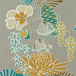 Platinum  Peacock  Seafoam Floral Wallpaper