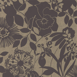 Ebony Couqette Floral Wallpaper with Blousy Flowers Silhouetted Stems & Overblown Leaves