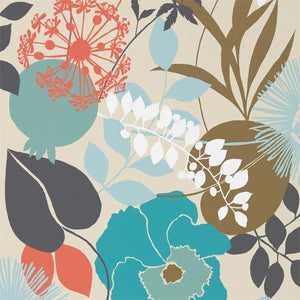 Sky Olive Coral Doyene Wallpaper by Harlequin for Living Rooms
