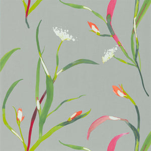 Papaya Silver Background Wallpaper with Colourful Leaf Fronds for Bedroom