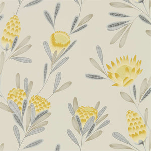Ochre Linen Cayo Wallpaper with Yellow Flowers by Select Style