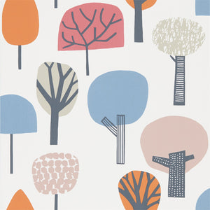 Watermelon Tangerine Lake Abstract Trees & Leaves Wallpaper by Scion