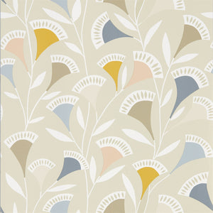 Blush Honey Raffia Floral Wallpaper with Fan Like Petal for Kids Room